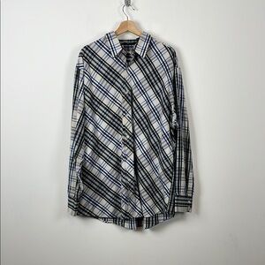 South Pole Long Sleeve Men's 2XL Big & Tall Plaid Shirt - Black, White, and Blue
